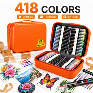 Coffret de voyage de marqueurs acryliques Secolorart, 418 couleurs, cadeau, marqueurs de peinture acrylique à base d'eau pour peindre sur verre et pierre - Product Image 1