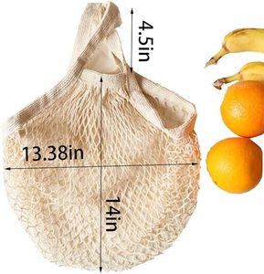 Reusable Cotton Mesh Grocery <b>Bags</b>, Cotton <b>String</b> Net Shopping <b>Bags</b>, Pack of 3 in Beige - Product Image 3
