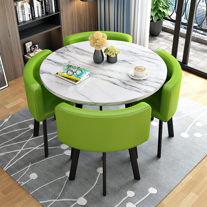 Round marble table+Green chair