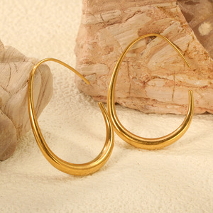 Geometric <b>Stud</b> <b>Earrings</b> For Women Gold Stainless Steel Irregular Ring Shape Everyday Wear - Product Image 4