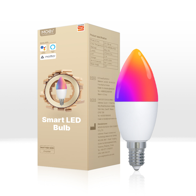 MOES Tuya Matter WiFi Smart Bulb Dimmable Led Light 16 Million RGB Colors E14 Candle Lamp Voice Control Alexa Google Home