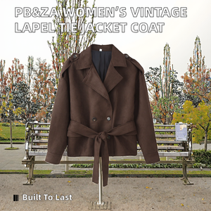 Veste Trench Courte à Revers et Ceinture pour Femme PB&ZA, Nouvelle Mode 2025, Style Casual, Manches Longues, Vêtement Extérieur en Polyester - Product Image 2
