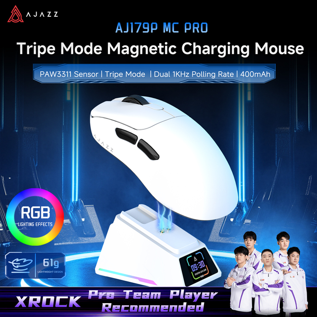 AJAZZ AJ179P MC Pro 1K Right-Handed Ergonomic Wireless Gaming Mouse Original PAW3311Mouse Approx. 61g Lightweight