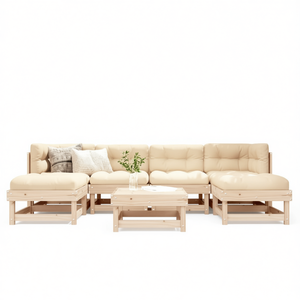 Ensemble de salon de jardin en bois naturel, mobilier d'extérieur 6 places, design scandinave, structure en pin - Product Image 1