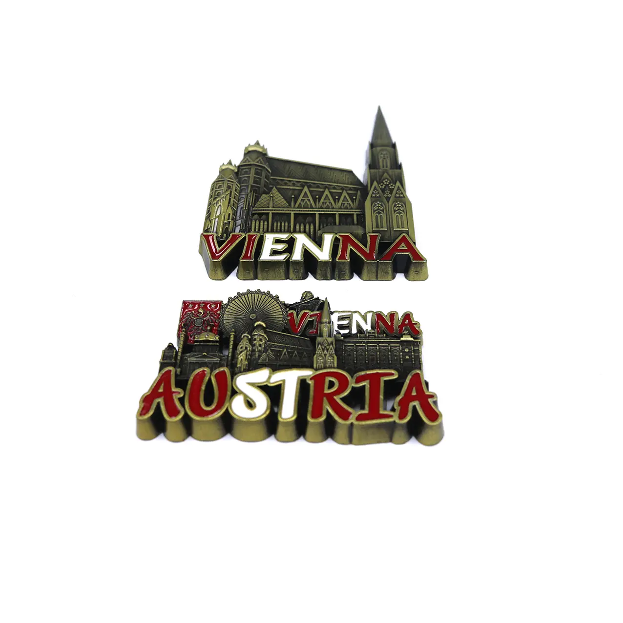 Austria magnet kulkas logam die casting ukiran konstruksi t retro paduan seng antik perunggu magnetik magnet magnet magnet magnet magnet