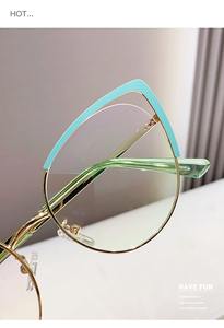 กรอบแว่นตาโลหะตาแมว2024กรอบแว่นสายตาสีฟ้าป้องกันแสงแว่นตา<span class=keywords><strong>ค</strong></span>อมพิวเตอร์กรอบแว่นตาสแตนเลสออกแบบโลโก้ได้ตามต้องการ - Product Image 6