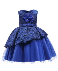 Robe de fête tutu en tulle pour enfant, sans manches, asymétrique, ourlet jacquard, col rond