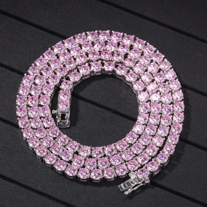 Collana Tennis Hiphop Nuova Moda di Tendenza con Zircone Rosa Splendente Intarsiato in Ottone da 4mm, Collana Gioiello per <span class=keywords><strong>Amanti</strong></span>, Collana Versatile - Product Image 2