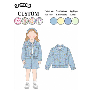 Fournisseur de vêtements pour enfants, veste <span class=keywords><strong>en</strong></span> <span class=keywords><strong>jean</strong></span> pour filles, coupe-vent, respirante, à motifs floraux, pour l'automne, vêtements décontractés pour tous les jours, service OEM - Product Image 1