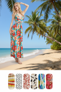 Robe longue imprimée florale LQ122-1, col en V profond, coupe trapèze, en mousseline, cache-maillot de bain, sans manches, coupe régulière, taille naturelle - Product Image 2