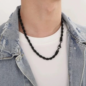 2-6MM Classic <b>Black</b> Twisted Rope <b>Chain</b> Stainless Steel <b>Necklace</b> Waterproof Hip Hop Metal Jewelry for <b>Men</b> Women - Product Image 5