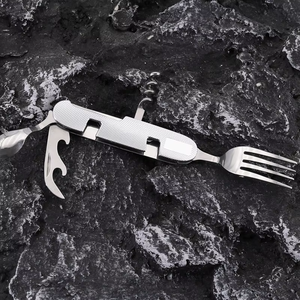 7 trong 1 thép không gỉ cổ điển gấp du lịch thiết lập dao kéo cho đi bộ đường dài ngã ba dao muỗng mở <span class=keywords><strong>Flatware</strong></span> Bộ - Product Image 3