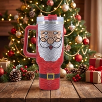Cadeau de Noël : Ensemble de tasses à café isothermes sous vide en acier inoxydable 40oz, 8 couleurs, avec poignée motif dessin animé et paille, vente en gros
