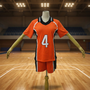 Custom Volleyball Jersey Set <b>Orange</b> Black V-Neck Short Sleeve Moisture Wicking Uniform with Number 4 Front Print for Adults - Product Image 3