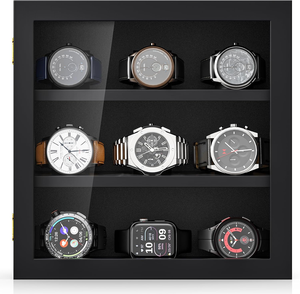 Scatola Porta Orologi <span class=keywords><strong>di</strong></span> Lusso Personalizzata in <span class=keywords><strong>Legno</strong></span> con Fronte in Acrilico e Fodera Morbida, Regalo per <span class=keywords><strong>Uomo</strong></span>, Espositore da Parete - Product Image 1