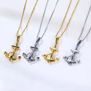 Mens Stainless Steel Nautical Anchor Necklace Vintage Navy Mooring Rope Anchor Pendant Necklace North Star Compass Jewelry