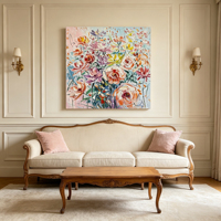 Peinture à l'huile originale peinte à la main, thème Rose en pleine floraison, impressionniste, technique impasto, pour salon, appartement, hôtel