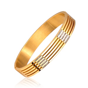 Brazalete de Lujo para Mujer, Chapado en Oro de 18K, de Acero Inoxidable con Rayas de Circonio - Product Image 1