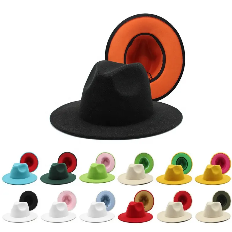 2023 Wholesale Fashion Design Two Tone Red Bottom Black White Wide Stiff Brim Fadora Felt Fedora Hat for Women and Men Church