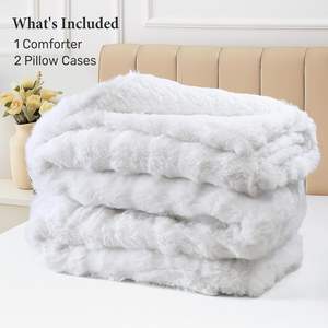 Ensemble de couette en fausse fourrure de <span class=keywords><strong>lapin</strong></span> ultra chaude en peluche 3 pièces Couette en sherpa à bulles réversible pour lit king size Hiver - Product Image 3