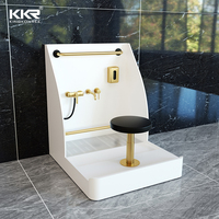 Station d'ablution rectangulaire en surface solide mate pour mosquée, lavabo multi-utilisateurs pour le lavage des pieds, facile à nettoyer, design moderne, usage commercial