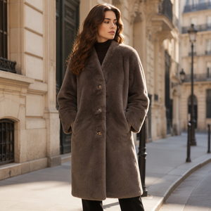 Disponibile - Liquidazione Stock - Cappotto Lungo in Finta <span class=keywords><strong>Pelliccia</strong></span> di Visone di Lusso <span class=keywords><strong>con</strong></span> Scollo a V, Morbido e Caldo, Giacca Invernale da Donna, Capospalla Casual - Product Image 2