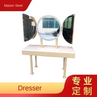 Table de toilette en acier inoxydable couleur or champagne avec miroir LED, bureau de maquillage moderne pour chambre à coucher, maison, appartement