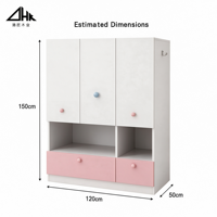 Armoire en bois pour enfants, trois portes, armoire de rangement, rose et blanc, meubles de chambre d'enfant, meubles de maison