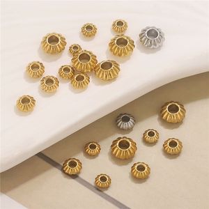 Cuentas espaciadoras acanaladas tipo rondel |   Cuentas de disco de calabaza de acero inoxidable chapadas en oro PVD de 18K <span class=keywords><strong>para</strong></span> la fabricación de pulseras, collares y joyas DIY - Product Image 1