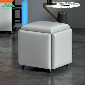 Wayon 5-in-1 Modern Comfort Round <strong>Leather</strong> <strong>Footstool</strong> &amp; Stool with Removable Cover and for Apartment <strong>Storage</strong> - Product Image 4