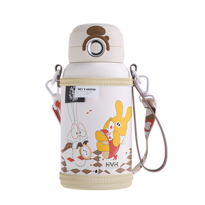 600ml de acero inoxidable 316 niños lindos dibujos animados frascos de vacío niños termo taza 2 en 1 botella de agua térmica con pajita - Product Image 1