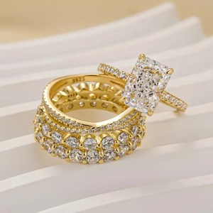 Trendy Design 925 <b>Sterling</b> <b>Silver</b> 3.5 Carat Moissanite Radiant Cut 4Prong Wedding <b>Ring</b> <b>Set</b> Three Classic Yellow Gold Plated - Product Image 4