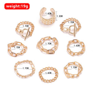 Punk Style Gold Plated Chain <b>Rings</b> Set Unisex Fashion Jewelry For Daily Party Wear - Product Image 4