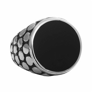 Men's <b>Titanium</b> Steel Round Epoxy <b>Ring</b> Silver Retro Punk Style Geometric Design Bezel Setting Gift Jewelry - Product Image 4