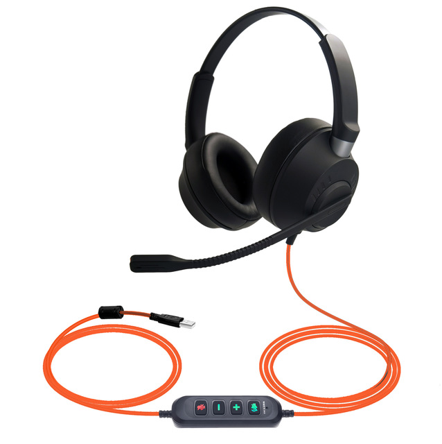 Noise Cancelling Call Center USB Headset Telephone Headset with Volume Adjuster and Mute Switch for Skype, Lync Platform