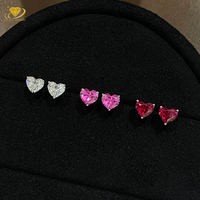 Anting-anting berlian buatan laboratorium, safir merah muda, dan ruby potongan hati, bertahtakan emas 14K, warna-warni, hadiah Valentine untuknya