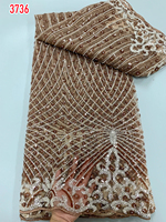 3736 Tissu en dentelle de tulle nigérian africain de luxe couleur rose perlé, maille de perles de luxe, dentelle française perlée 2025 pour robe de soirée femme