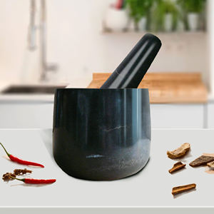 Batterie de cuisine moderne de qualité avec <span class=keywords><strong>mortier</strong></span> et pilon en granit marbré et outils à épices en boîte - Product Image 4