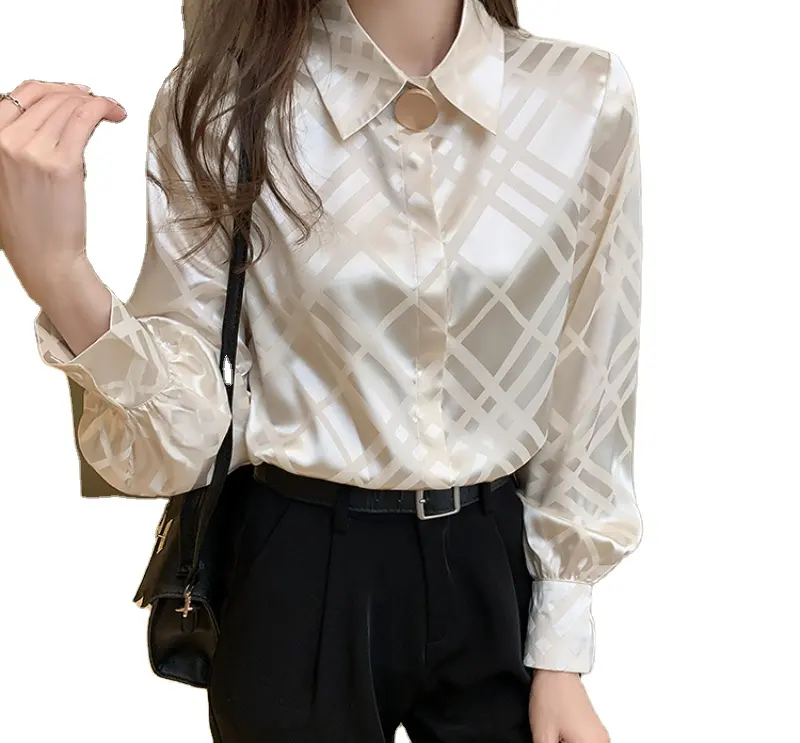 Elegant Women Satin Blouses Shirts Designer Ladies Chiffon Shirts New Female Tops Fashion Office Lady Work Wear Clothes 8382