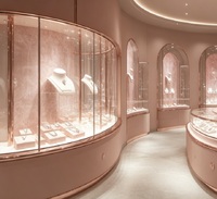 Comptoir de présentation de bijoux et de montres de style rétro de luxe, vitrine en verre haut de gamme pour la vente au détail haut de gamme