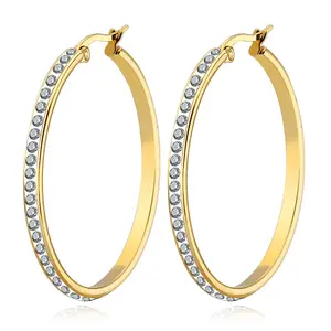 Women Earrings Stainless Steel Big Hoop Zircon Crystal Luxury 18k Chunky Gold Plated earrings Jewelry for Party Gift Wedding Dat