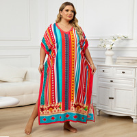 Robe longue bohème ample pour femme grande taille, imprimé papillon, col en V, manches chauve-souris, style caftan, paréo de plage, tenue de villégiature
