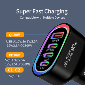 90W Car Charger Fast Charging Mobile Phone Power Charger PD Quick Car Charger For Multiple Device - Product Image 4