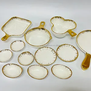 Chaoda-Bol de cerámica con borde dorado y pequeño, cuenco <span class=keywords><strong>para</strong></span> salsa, <span class=keywords><strong>Tapas</strong></span>, cuenco de porcelana <span class=keywords><strong>para</strong></span> aperitivos con borde dorado diferente, disponible - Product Image 1