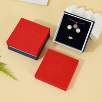 Boîte cadeau bicolore rouge et bleu marine A1 avec insert de présentation noir pour ensemble de boucles d'oreilles en perles et collier pendentif, idéale pour la vente au détail
