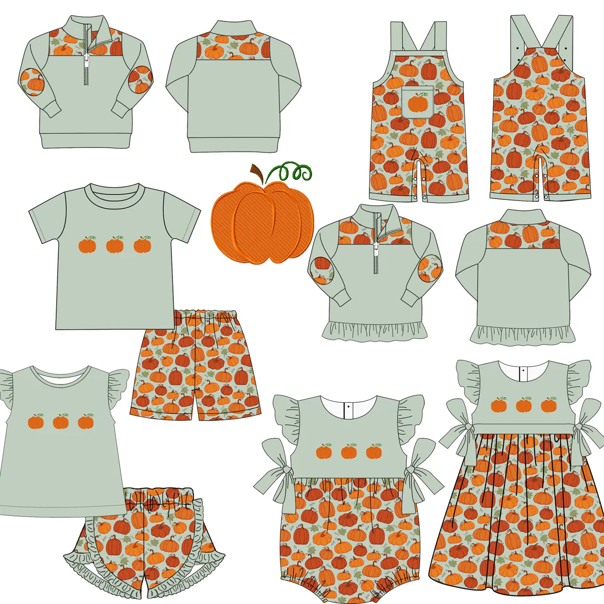 2023 New Arrival Customized Girl Clothing Pumpkin Printed Girls Clothing