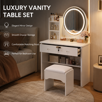 Ensemble coiffeuse avec miroir LED blanc, table de maquillage avec tabouret et rangements pour chambre à coucher et maison