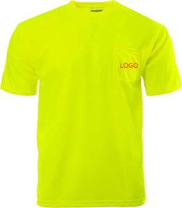 T-shirt de travail à manches courtes en maille 100% polyester personnalisé, haute visibilité, orange jaune, évacuation de l'humidité, poche poitrine, lettre de sécurité - Product Image 1