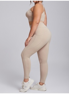 Ensemble de <span class=keywords><strong>yoga</strong></span> 2 pièces <span class=keywords><strong>grande</strong></span> <span class=keywords><strong>taille</strong></span> pour femme, style européen et américain, couleur unie, haute élasticité, respirant, <span class=keywords><strong>tenue</strong></span> de fitness ajustée - Product Image 4