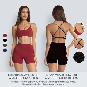 Ensemble <span class=keywords><strong>de</strong></span> yoga 2 pièces pour femme avec soutien-gorge <span class=keywords><strong>de</strong></span> sport rembourré intégré, dos élégant, haute élasticité, short <span class=keywords><strong>de</strong></span> fitness sculptant les fesses, tenue <span class=keywords><strong>de</strong></span> sport - Product Image 1